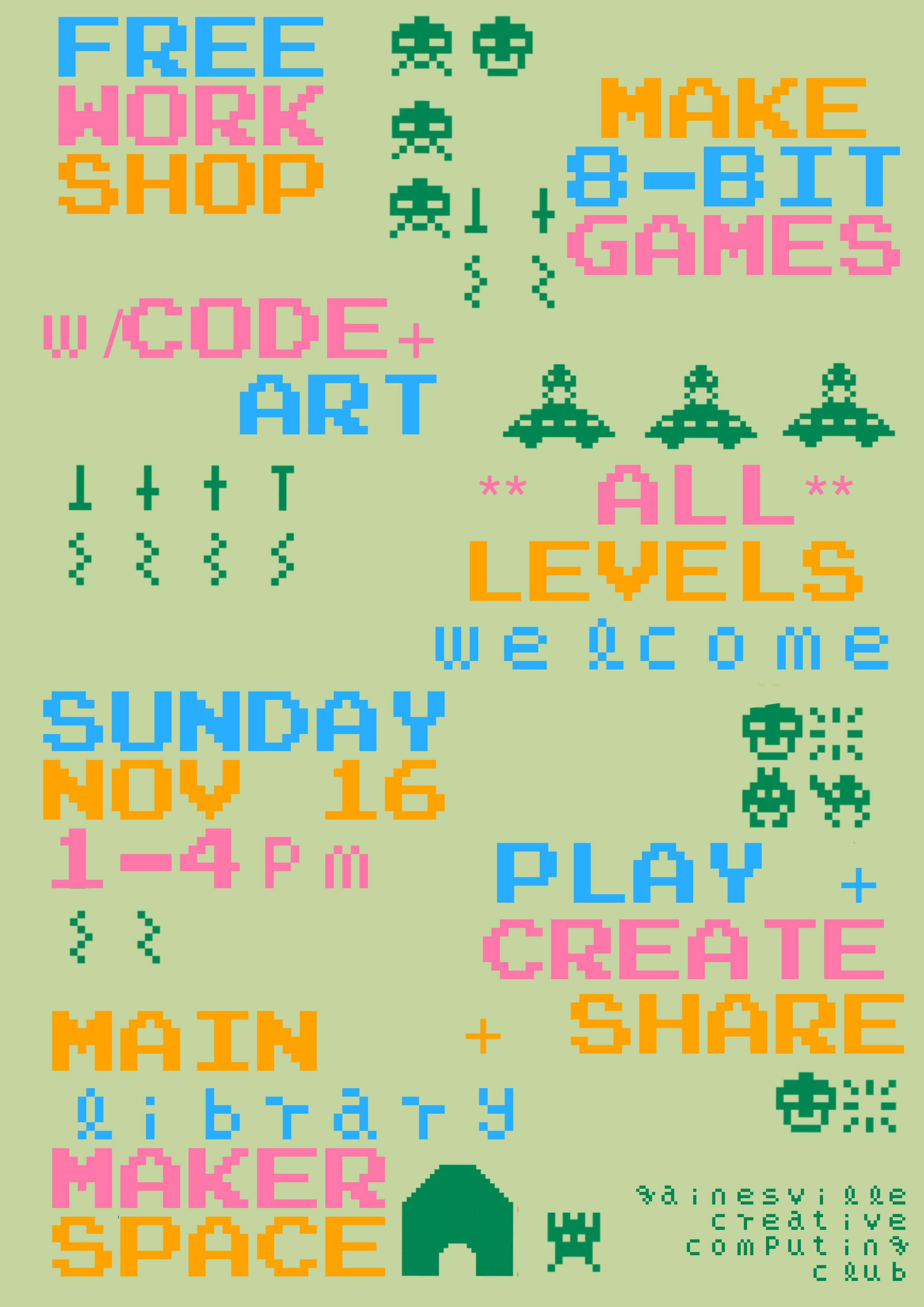 green version of the 8bit pixel art flyer