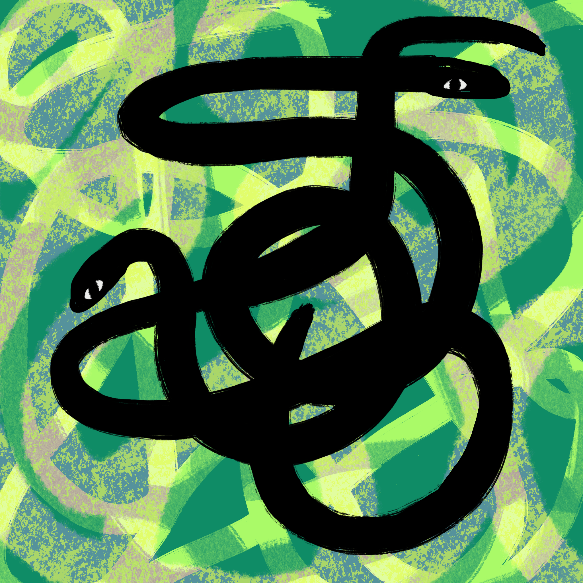 snakes tangled on a feild of green